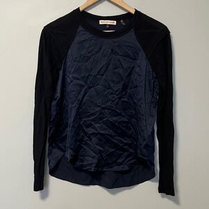 Rebecca Taylor Midnight and Black Silk Long Sleeve Top